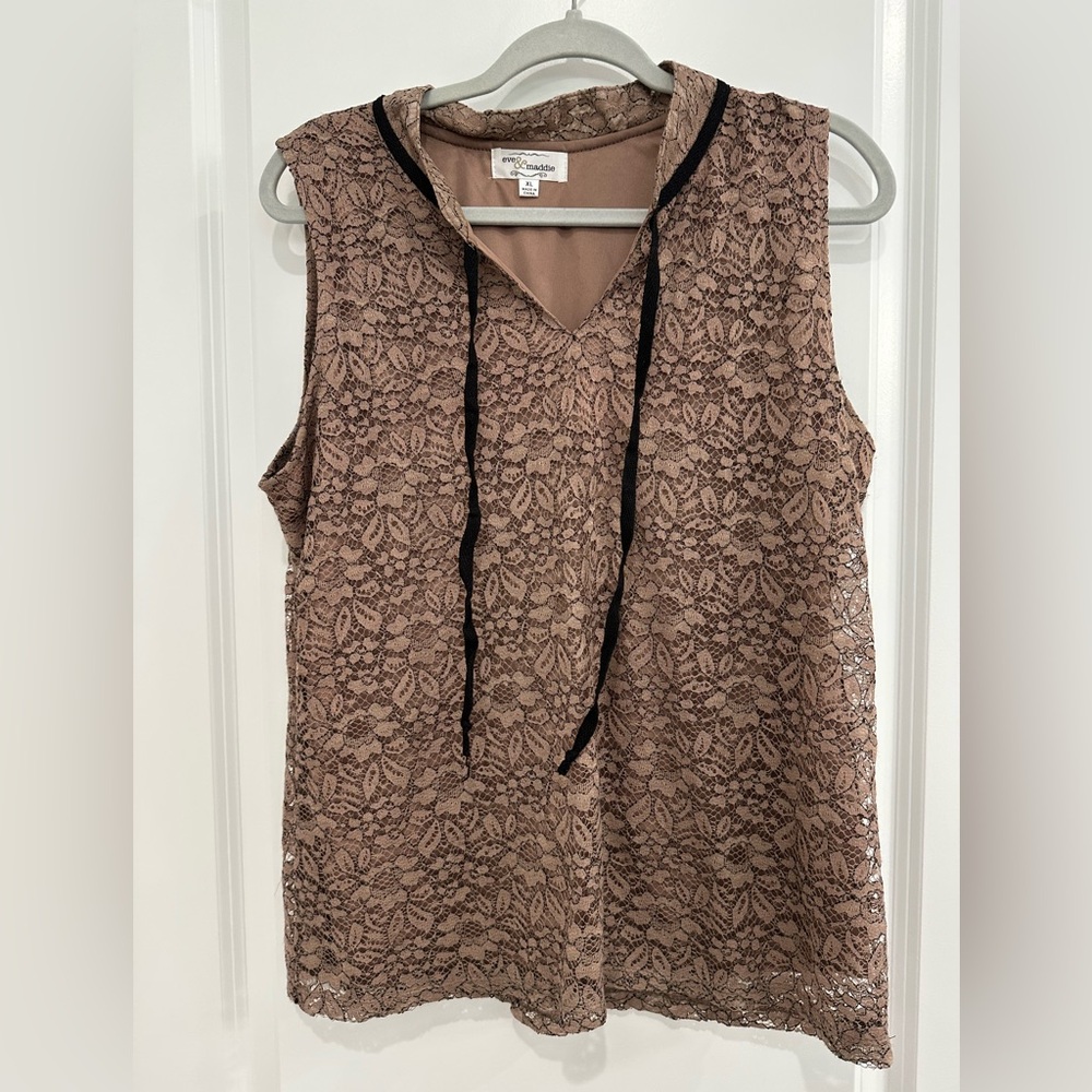 Eve and Maddie Brown Lace Sleeveless Top XL blouse